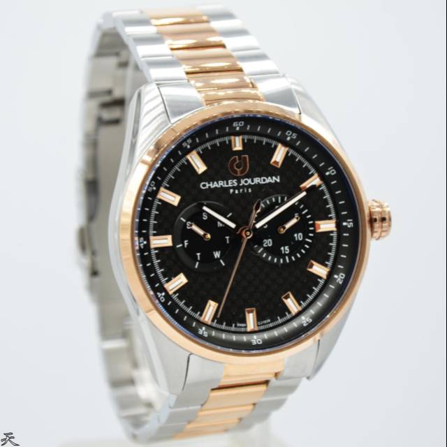 Jam Tangan Pria Charles Jourdan CJ 1038 Silver Rosegold Rantai Original Murah