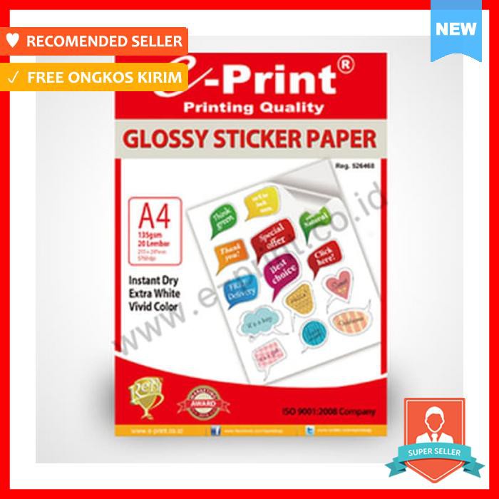 

Kertas Sticker Glossy E Print 135Gsm Isi 20 Lembar - Pengikat & Perekat - Stiker