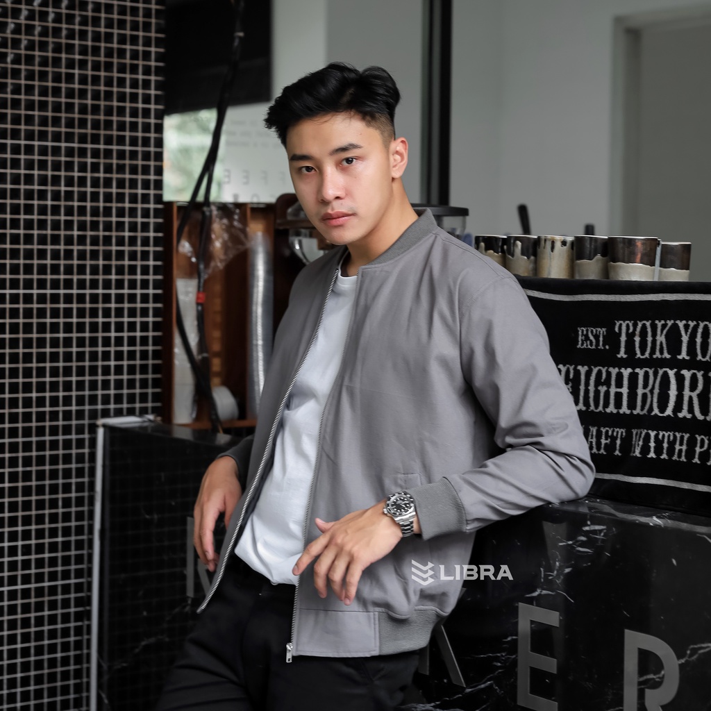 Libra Jaket Canvas Bomber Pria Premium-Grey Young