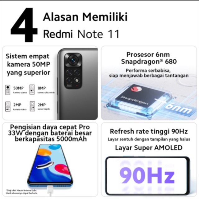 Redmi Note 11 128Gb Xiaomi Redmi Note 11 Snapdragon® 680 FHD+ Display 50MP AI Camera - Garansi Resmi 1 Tahun