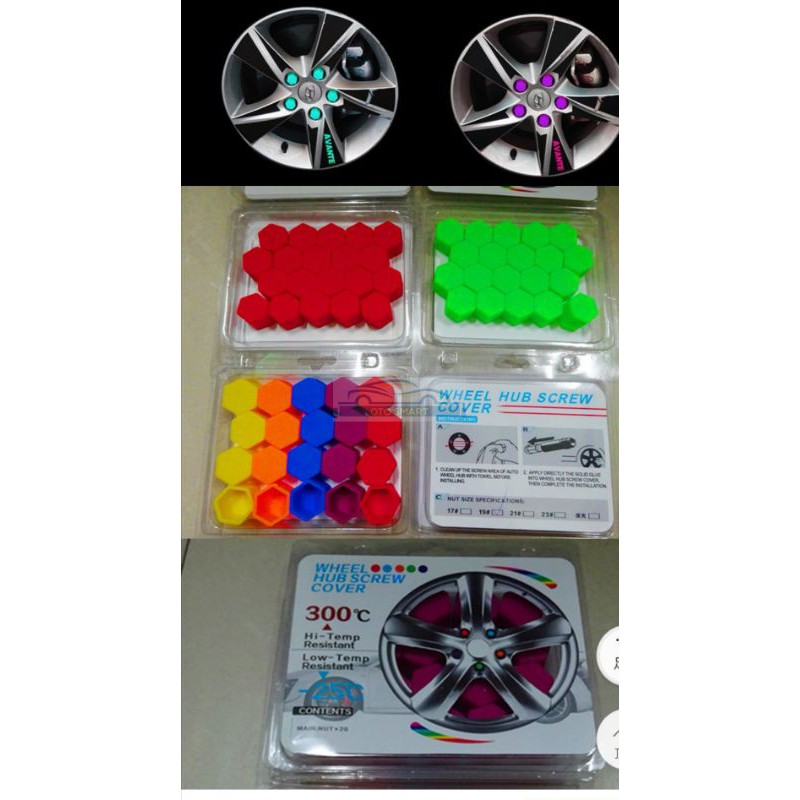 Tutup Cover Glow In The Dark Buat Sekrup Ban Mobil Warna Warni 1 SET 20PCS