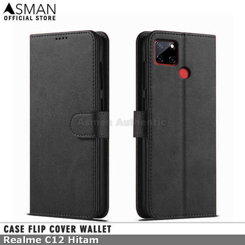 Asman Case Realme C12 Leather Wallet Flip Cover Premium Edition