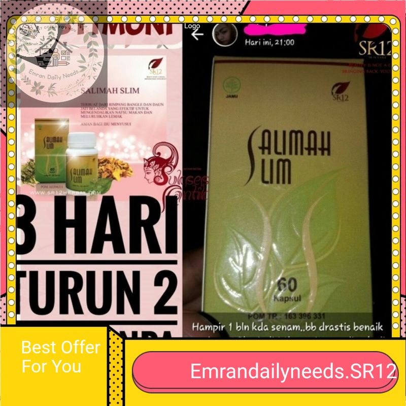 Emrans SR12 Salimah Slim Pelangsing Herbal Ampuh Turunkan BB / Obat pelangsing herbal aman BPOM 60ka