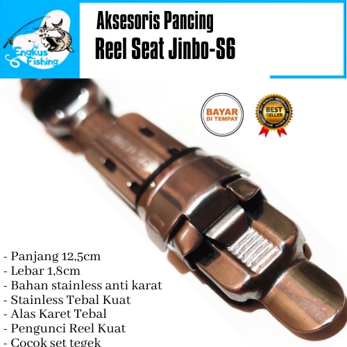 Aksesoris Pancing Reel Seat Sit Jinbo - S6 Dudukan Joran Tegek Stenlis Silver/Hitam Anti Karat Murah - Engkus Fishing