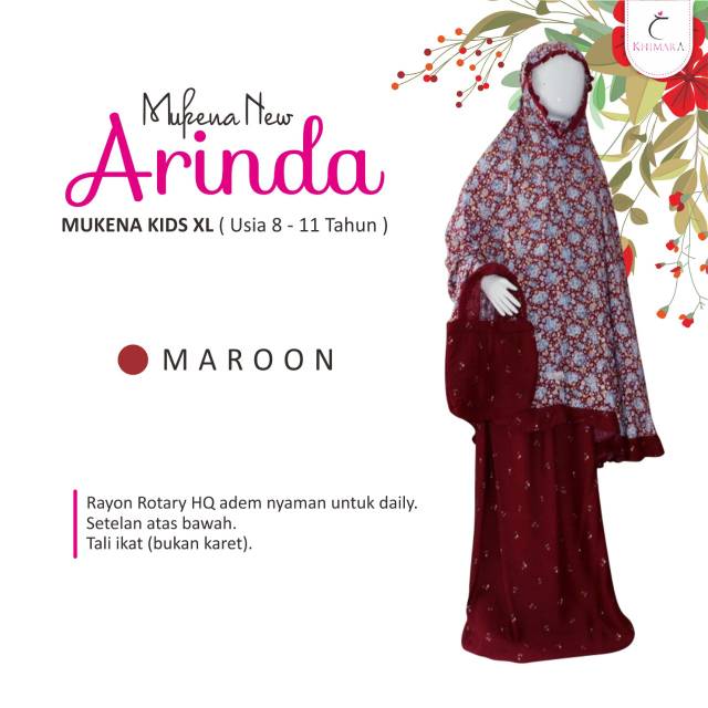 AMukena Arinda Mukena Anak Cantik | Telekung Batik Adem Motif Polos