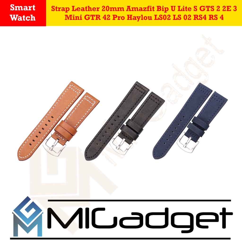 Strap Leather 20mm 20 mm Amazfit Bip U Lite S GTS 2 2E 3 4 Mini GTR 42 Pro Haylou LS02 LS 02 RS4 RS 4 Plus Strap