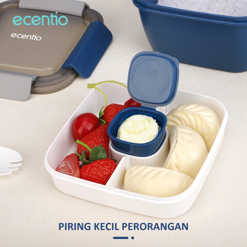 ecentio kotak makan set 1.1L tempat makan set free sendok wadah saus cangkir sup plastik anti tumpah dan tas bekal lunch bag