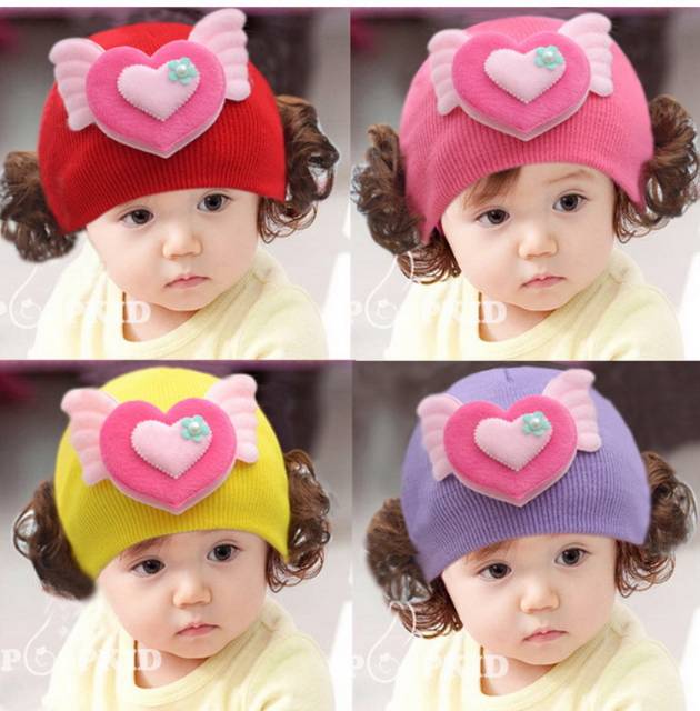 1234OS - TOPI KUPLUK RAJUT BAYI MOTIF KITTY &amp; LOVE/ TOPI UNISEX /  BABY HAT WIG / KUPLUK IMUT