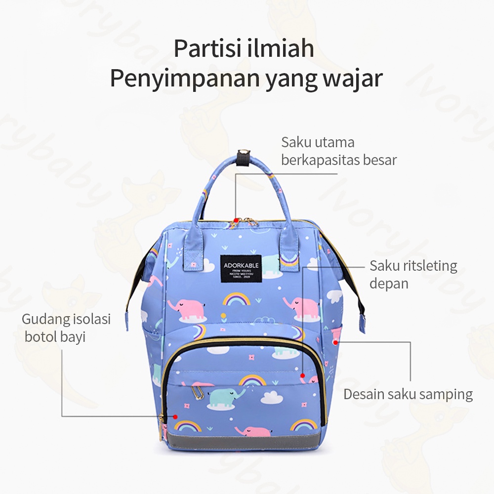 Ivorybaby Tas ransel bayi multifungsi tas perlengkapan bayi diaper bag