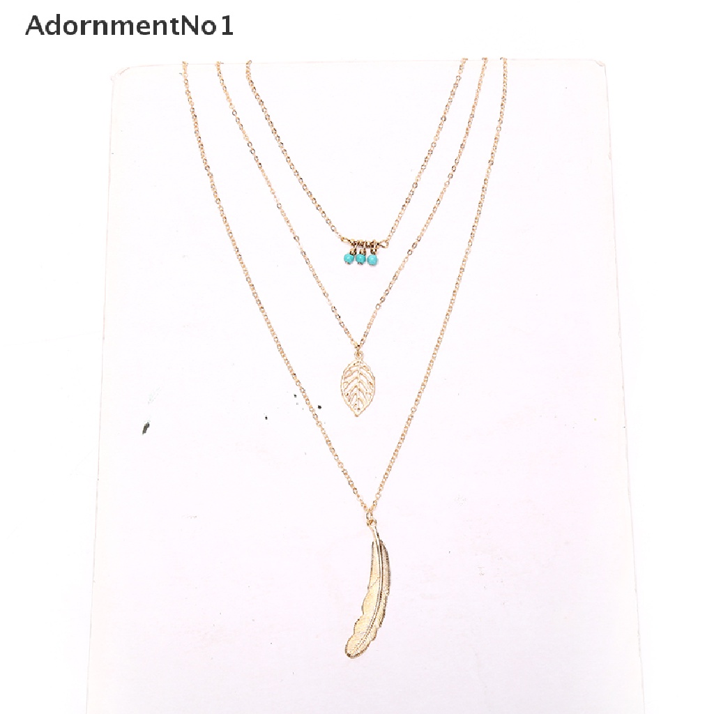 (AdornmentNo1) Kalung Rantai Banyak Lapis Dengan Liontin Koin + Bulu Untuk Wanita