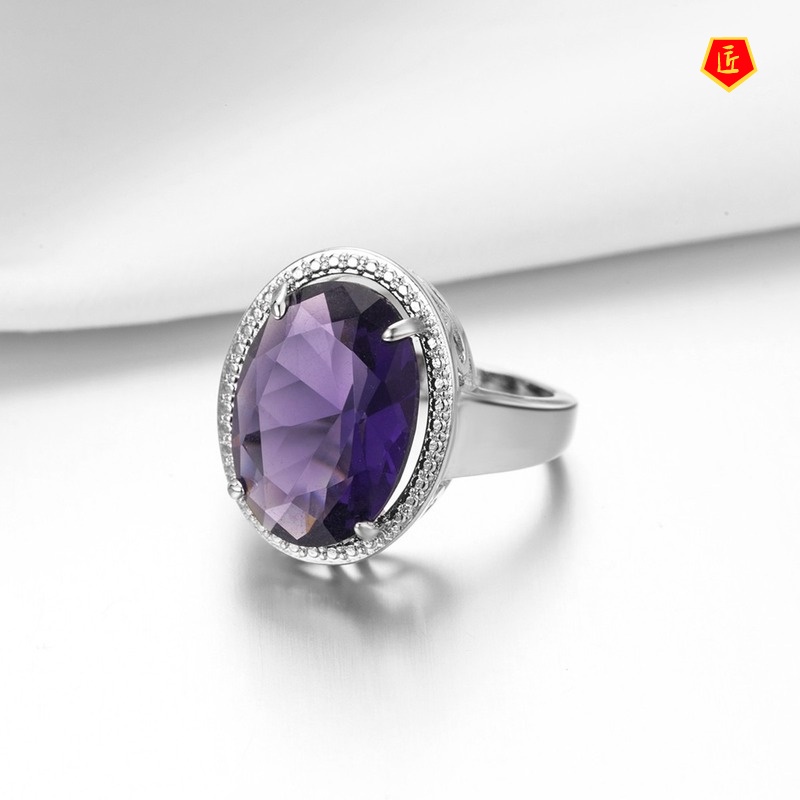 [Ready Stock]Inlaid Amethyst Ring Elegant Simple