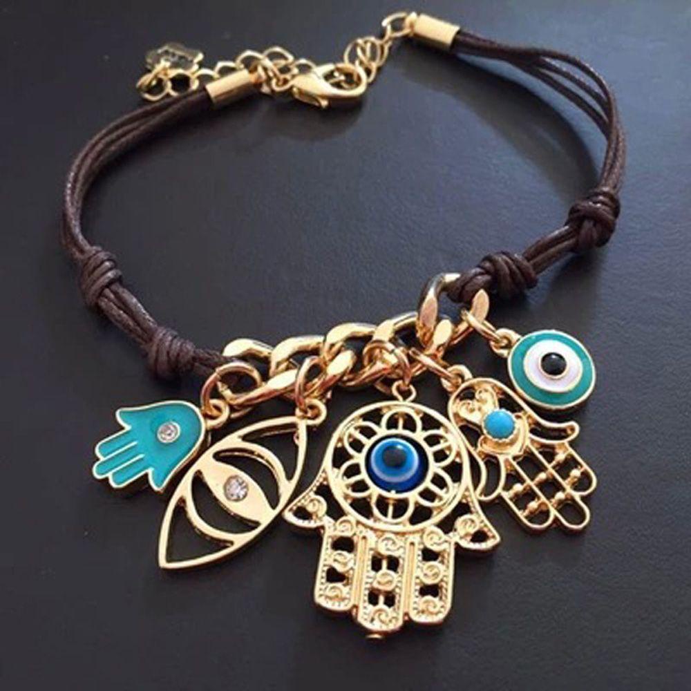 PREVA Bracelet Fashion Women Knit Link Hand of Fatima Hamsa