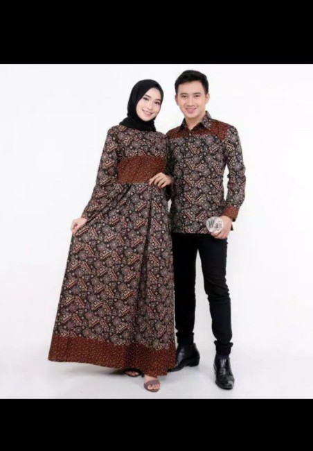 Couple Batik Keluarga Sarimbit Gamis Familly Set Hrb026 Sogan Lawasan Batik Putra Hadi