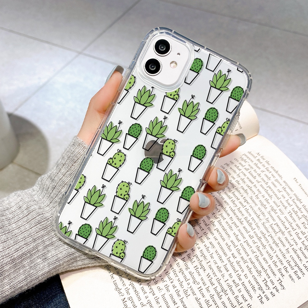 Clear Liquid Silicone Casing iPhone12 Pro Max iPhone 11 Pro Max X Xs Max 6 6s 7Plus 8Plus 12Mini Cactus series Transparent Soft Phone Case