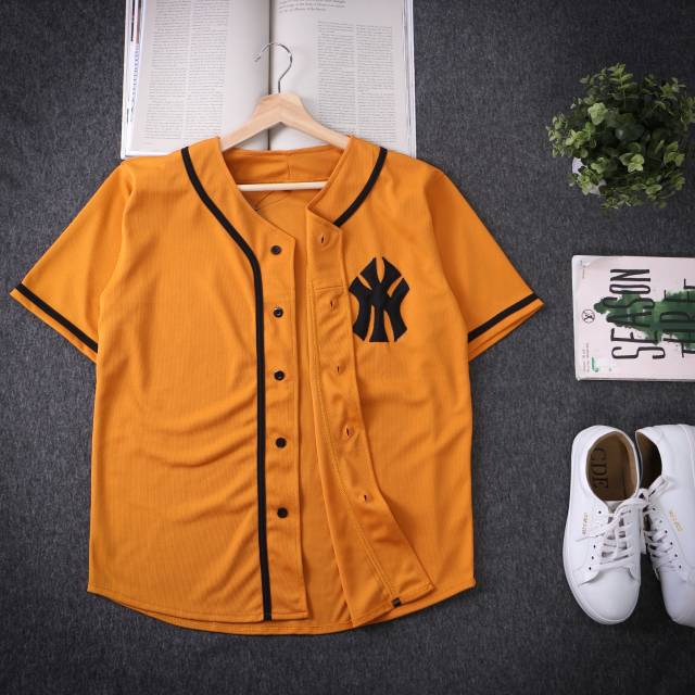  Baju  baseball Jersey  baseball Pria Wanita  NY orange 