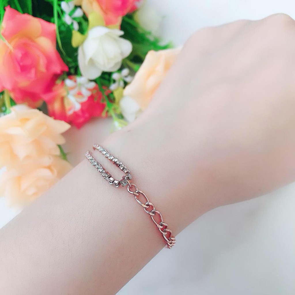 gelang tangan fashion wanita titanium asli anti karat korea style model rantai diamond