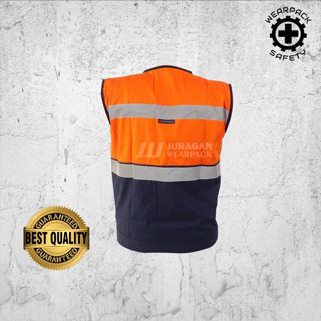 Rompi Safety K3 / Rompi Kerja Pria Warna Orange Kombinasi Biru Navy