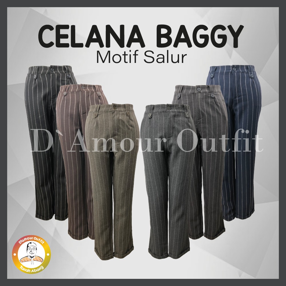 Celana Buggy Pants Panjang Motif Salur Wanita Pinggang Karet Pakaian Kerja Formal Kantoran Clana Baggy Bahan Cewek Tartan Polos Kantor Dewasa Anak Garis Kotak Slim Fit Highwaist Perempuan Korean Style Jas Blazer Cewe Jumbo Big Size Blezer Kulot Pendek 7/8