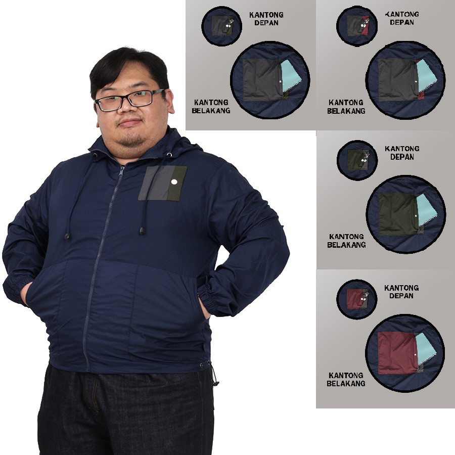 Jaket Parasut Pria Jumbo Big Size Patch Pocket Oversize Parasut Despo Jaket Jumbo Pria