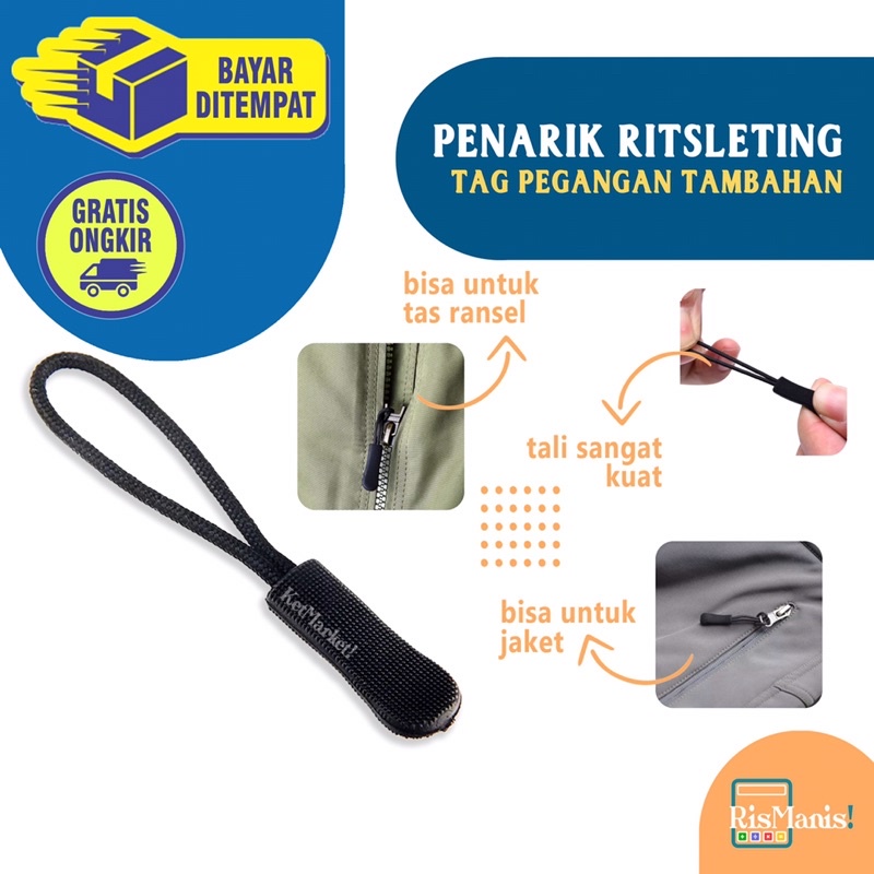 ZIPPER PULLER TAG - Pegangan Resleting Penarik Ritsleting Ransel Tas Jaket Dompet Tali Nylon Elastis