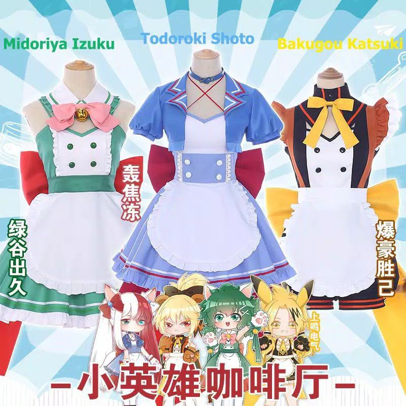 Boku no Hero Academia Midoriya Izuku, Katsuki Bakugo, Todoroki Shoto Maid ver Cosplay Costume Anime