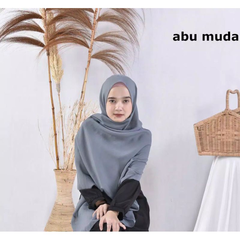 Pashmina Bella Bahan Pollycotton Premium Grade A Pasmina Pasminah Fasmina Murah-Abu Muda