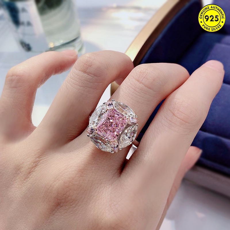 Luxury Bubble Gum Big Diamond Diamond Ring Water Drop Round Diamond Redean Ice Flower Cut Pink Diamond Ring