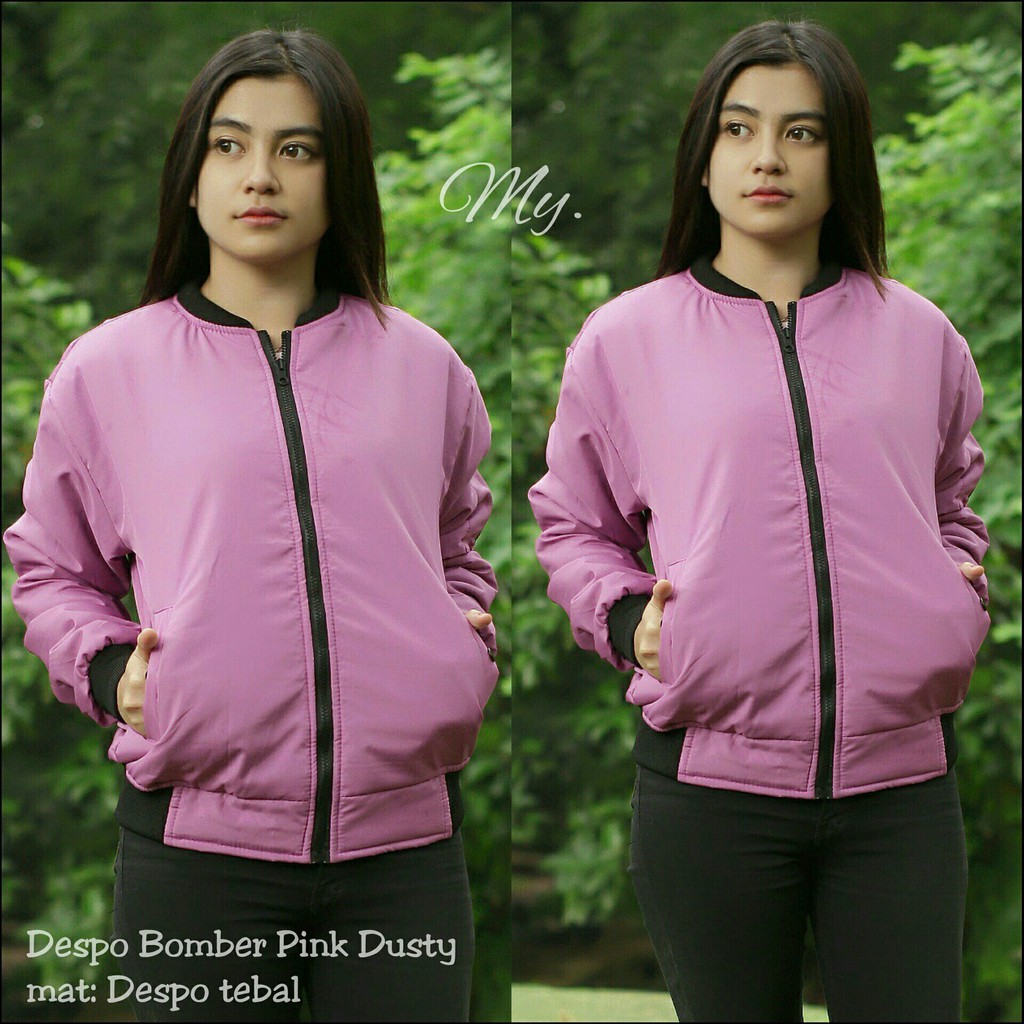 JAKET BOMBER WANITA POLOS PINK