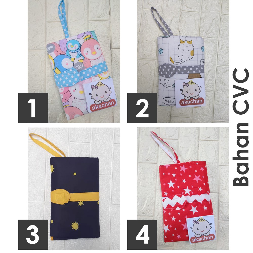 TRAVEL DIAPER CHANGING CLUTCH perlak lipat alas ganti bayi bahan CVC / RIPSTOCK