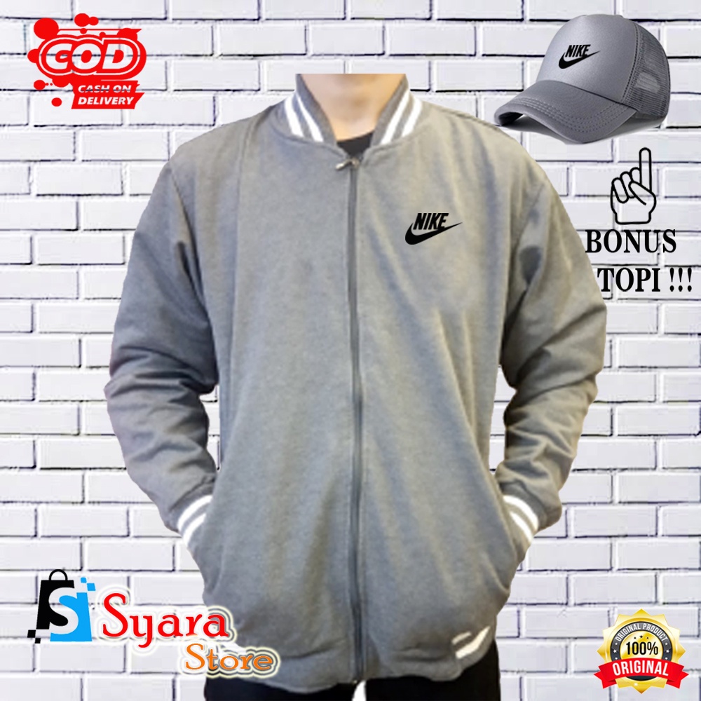 Syara Store / BONUS TOPI.. Jaket Varsity Baseball Nike Hitam/ Jaket Distro Varsity / Jaket Baseball 