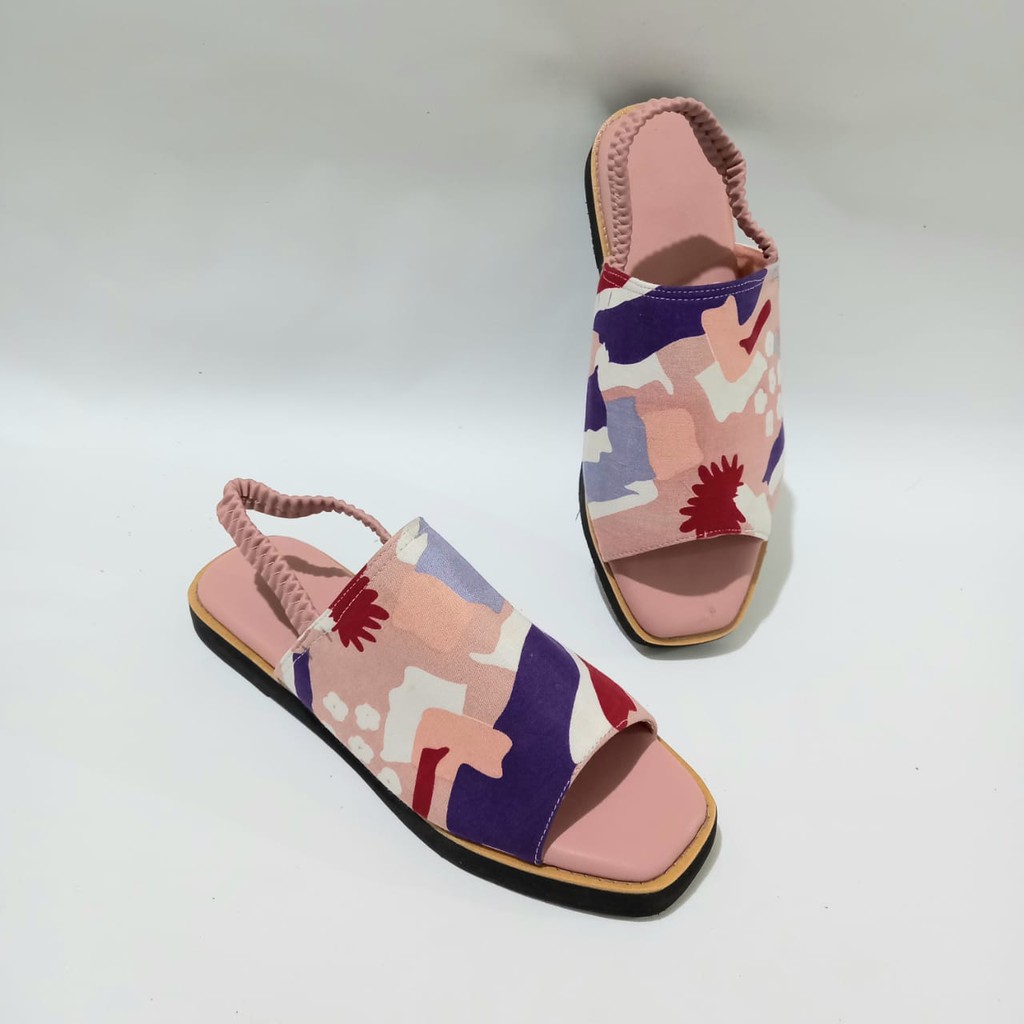 Sandal Tali Wanita Spon Premium On Motif Blush Pink - Selena Series