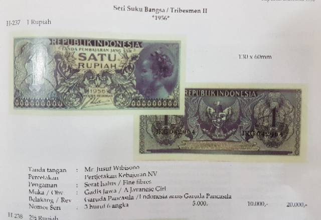 UP049 UANG MAHAR 1RP SUKU BANGSA TH 1956 UANG KUNO UANG LAMA UANG KOLEKSI MAHAR NIKAH HANTARAN