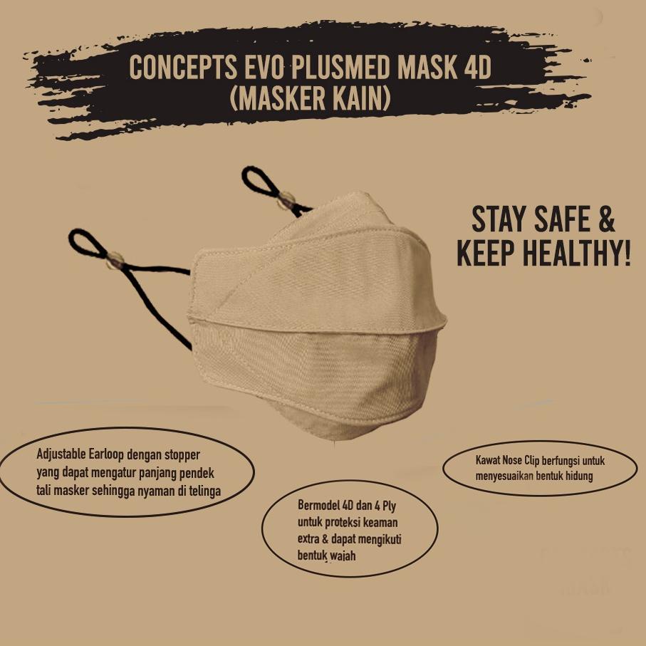 [KODE PRODUK PRQSD6265] Masker Kain Premium 4D Evo PlusMed w/ Earloop ( 4 Ply ) Bisa dicuci / Premiu
