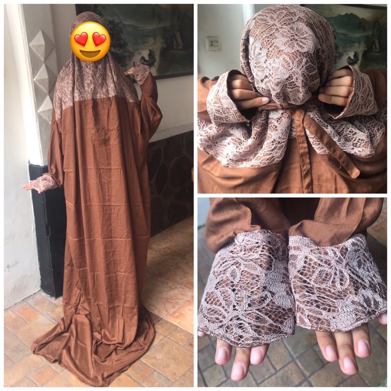 mukenah brukat hadromaut terusan (cod) untuk warna bisa di geser fotonya