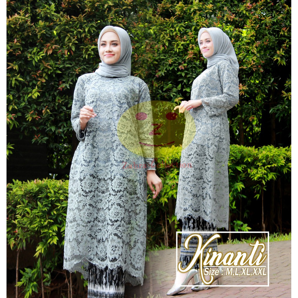 Setelan Kebaya Modern Longcape / Tunik  Brukat  Grey dan Lainnya