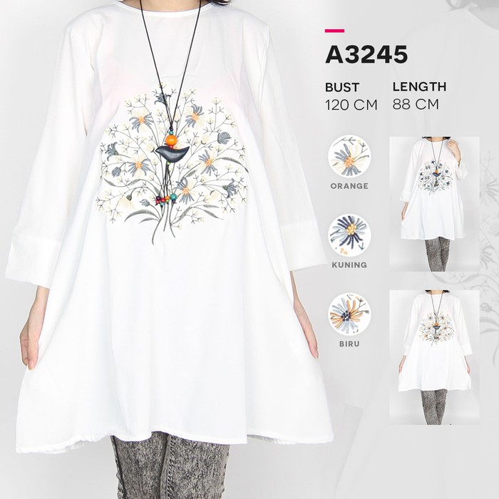 Terlaris now Maliju Tunik Jumbo Putih Bordir Katun Silky - A3245 bh