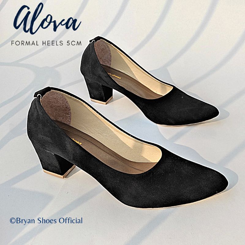 Bryan Alova Pantofel Heels 5cm Formal Suede BigSize Oversize Jumbo Sepatu Hak Tahu Kerja Kantor-BLACK 5CM