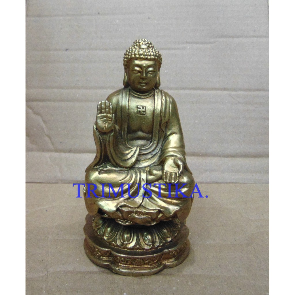 Patung Buddha - Budha duduk Teratai kuningan