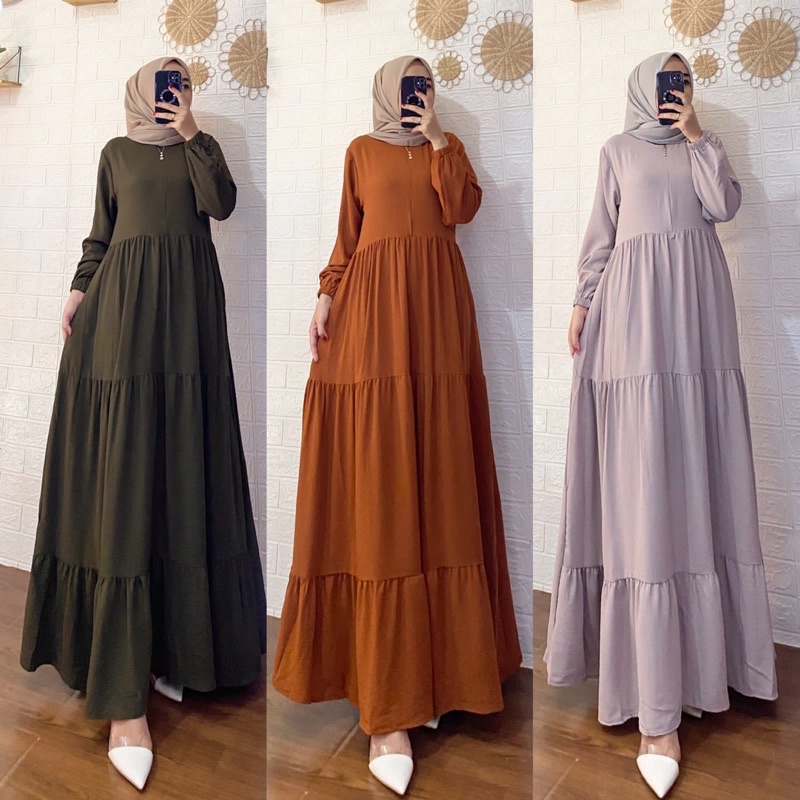 Gamis Polos Bella, Bahan Crinkle airflow Premium Dailydress