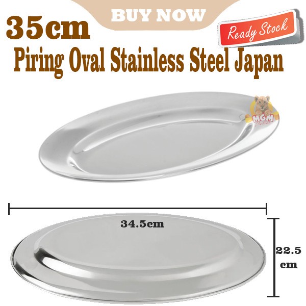 Piring Oval Stainless Steel Japan 18-10 ukuran 35cm atau 14inch TEBAL