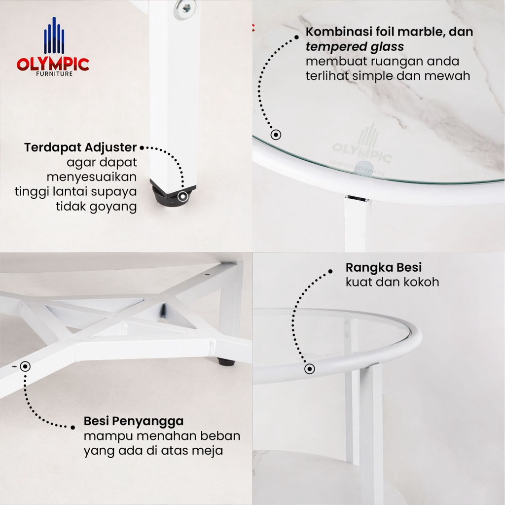 Olympic Coffee Table / Meja Bulat Minimalis / Meja Kopi / Meja Samping Tamu / CT Marble 01