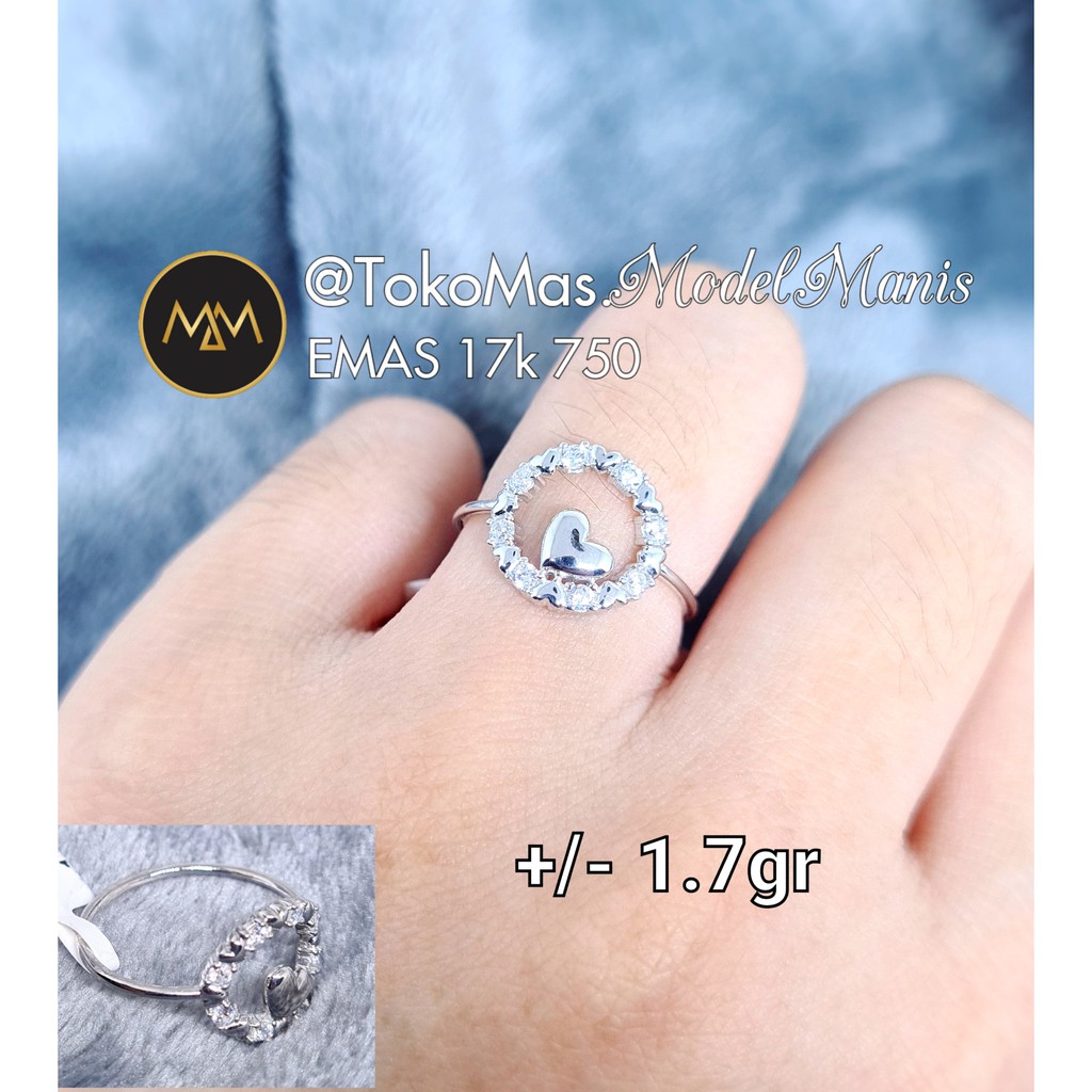 Cincin love emas putih 750 kadar 17k