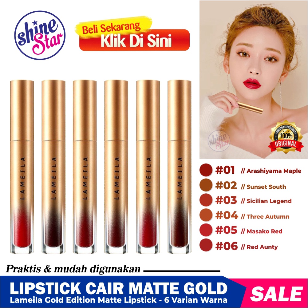 [READY-JKT] Lameila GOLD Edition Lipstik Matte Anti Air Dan Tahan Lama / Lipstik Tahan Lama Anti Air 24 Jam Korea - Lipstik Ala Korea / Lipstick Lip Cream Lip Balm Lipgloss / Pelembab Pemerah Bibir Alami - Lipstik Korea Tahan Lama Anti Air - 6 Variasi