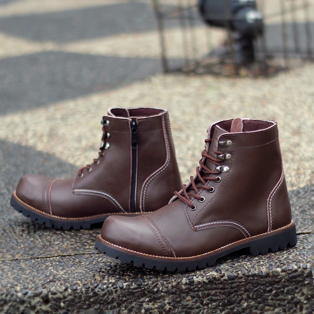 ROCKMANTIC BROWN |FORIND x Reyl| Sepatu Kulit Asli Safety Boot Zipper Klasik Besi Original Footwear