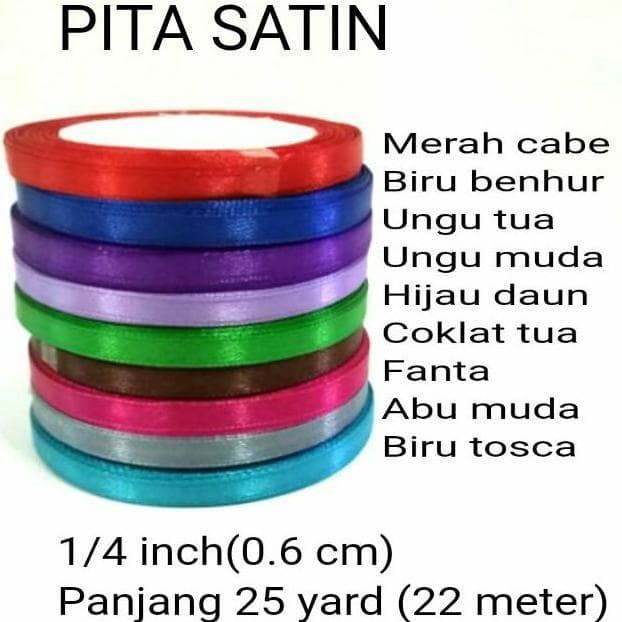 pita kado / pita jepang /Pita satin ukuran 1/4 inch / 0,6 cm PER ROLL WARNA