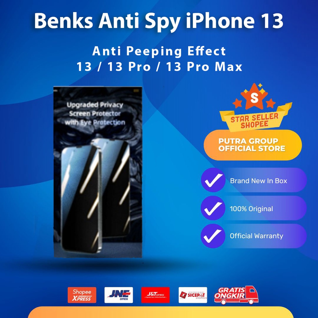 (ORIGINAL) Benks Anti Spy Iphone 13 Pro Max / 13 Pro Tempered Glass Anti Gores