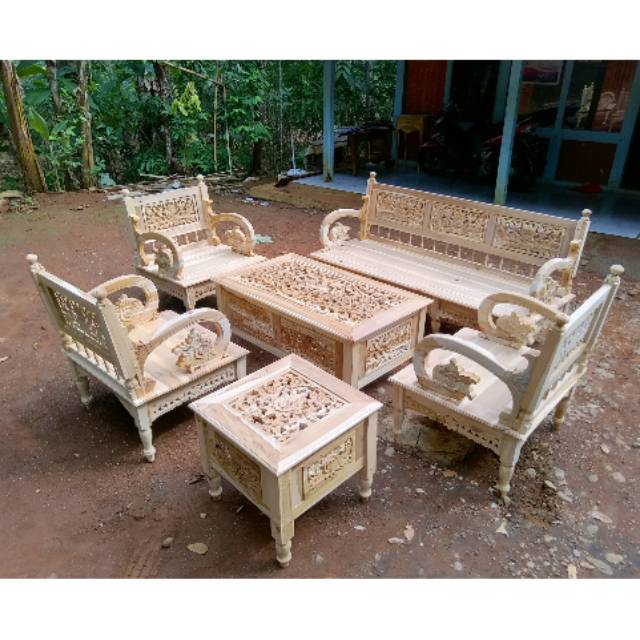 Gratis Ongkir Kursi Tamu Arimbi Set MENTAH NON FINISHING Kayu Jati Furnitur Mebel Jepara