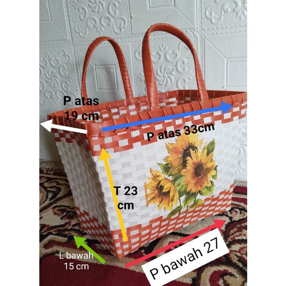 tas anyaman motif decopage L  / tas hajatan / parcel lebaran