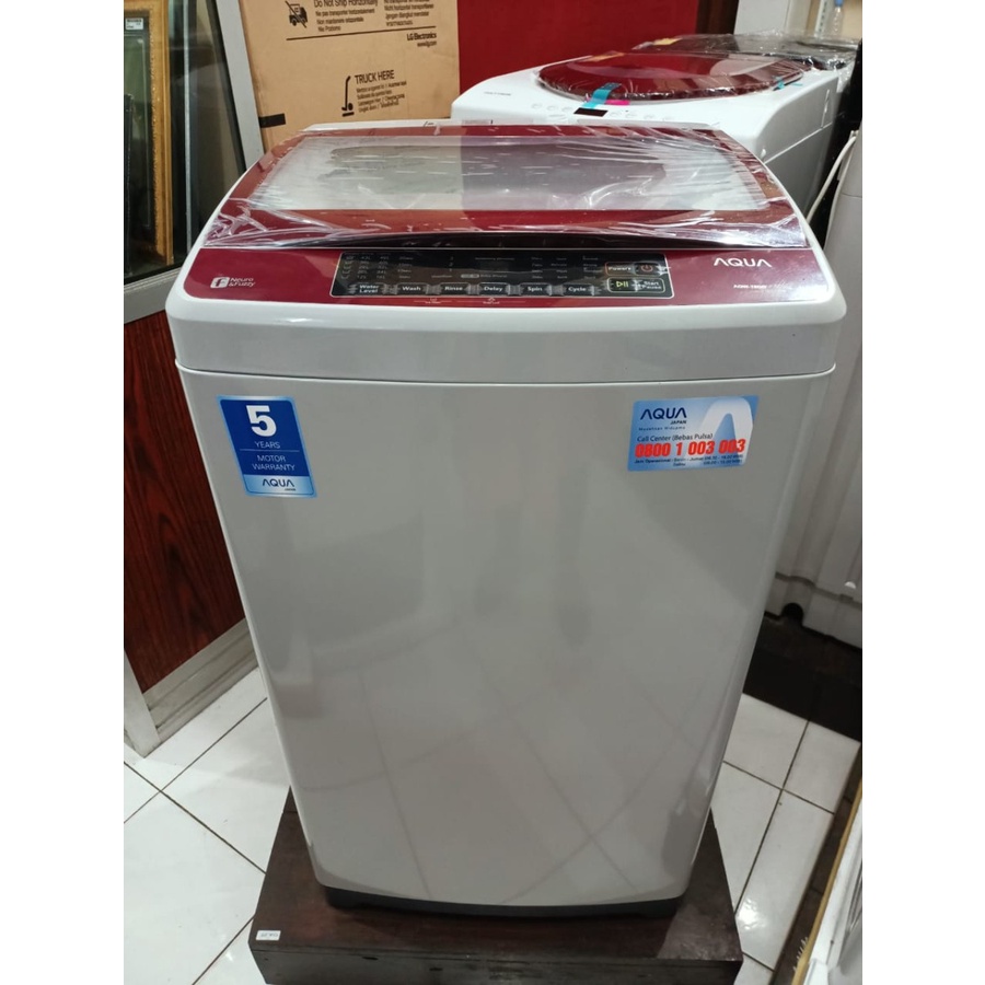 Mesin Cuci 1 Tabung AQUA Sanyo AQW 98DD Hijab series Full Otomatis Glass Door Cuci dan Kering 9.5 KG