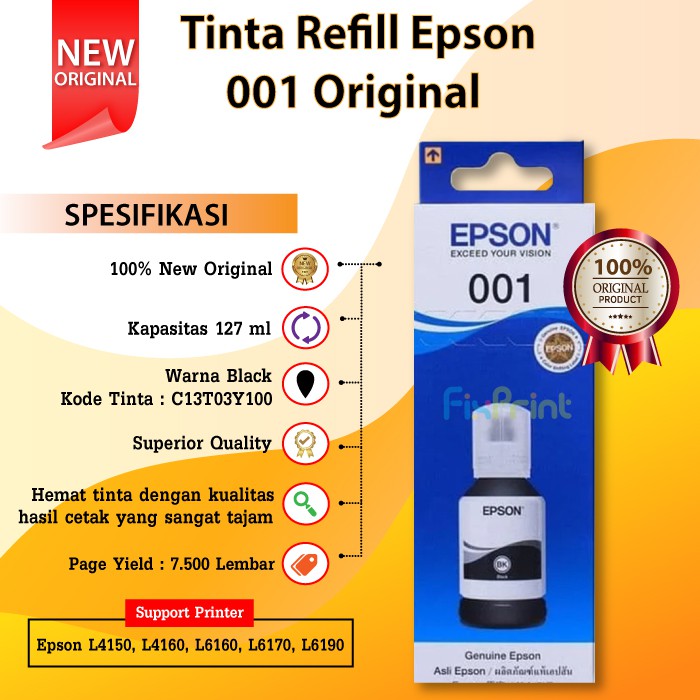 1 SET CMYK Tinta Refill Epson 001 Original Ink Bottle Printer Inktank L4150 L4160 L6160 L6170 L6190